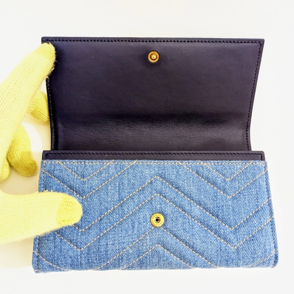 ✨️💎Rare Authentic Limited Edition Gucci marmont Denim Pearl GG Logo Long Wallet - Picture 7 of 15